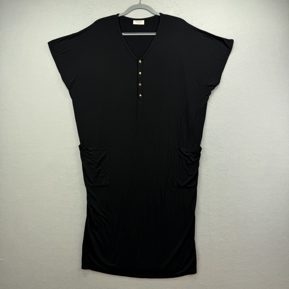 Dwell & Slumber‎ Dress Womens XS/S Black Caftan Loungewear Henley Snaps Pockets